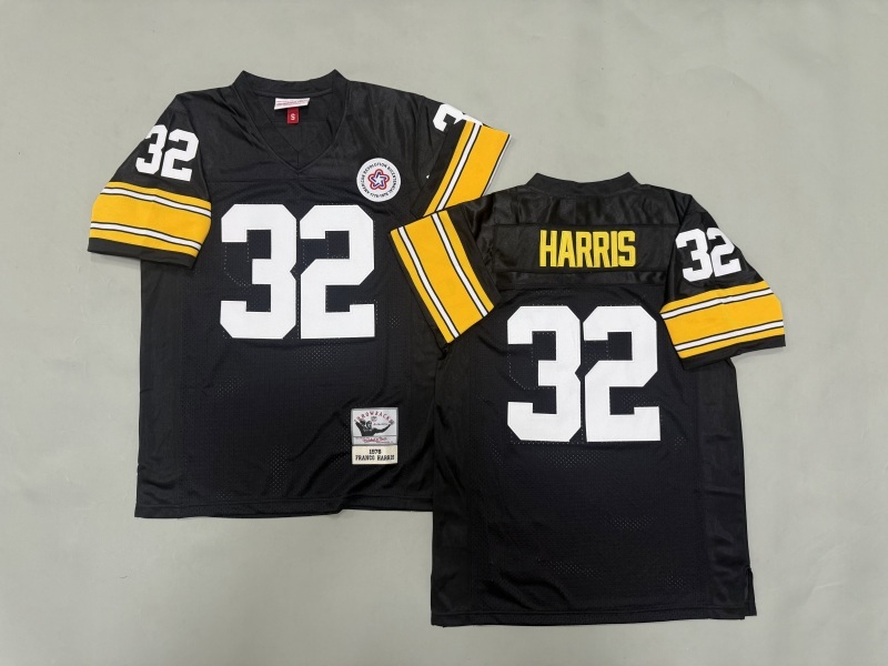 Men 2025 Pittsburgh Steelers #32 Harris black Throwback Limited NFL Jersey style 003